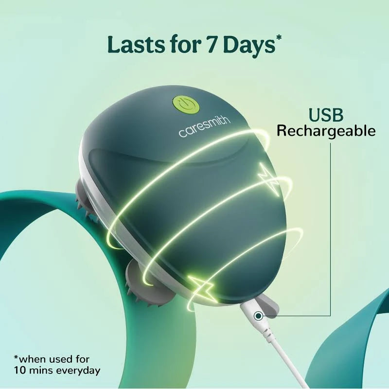 SCALP MASSAGER  -  A scalp massager is a handheld device—either manual with silicone, rubber, or plastic bristles, or electric with rotating nodes—designed to stimulate the scalp, increase blood circulation, and reduce stress.